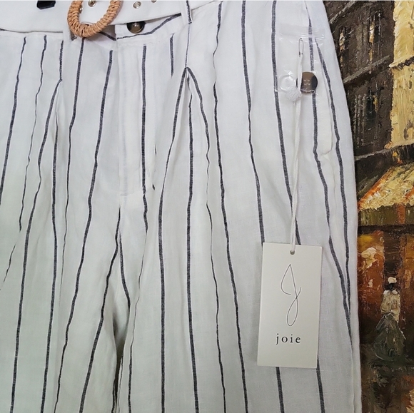 Joie 100% Linen Pleated Wide Leg Trousers in Striped Print - Picture 4 of 9